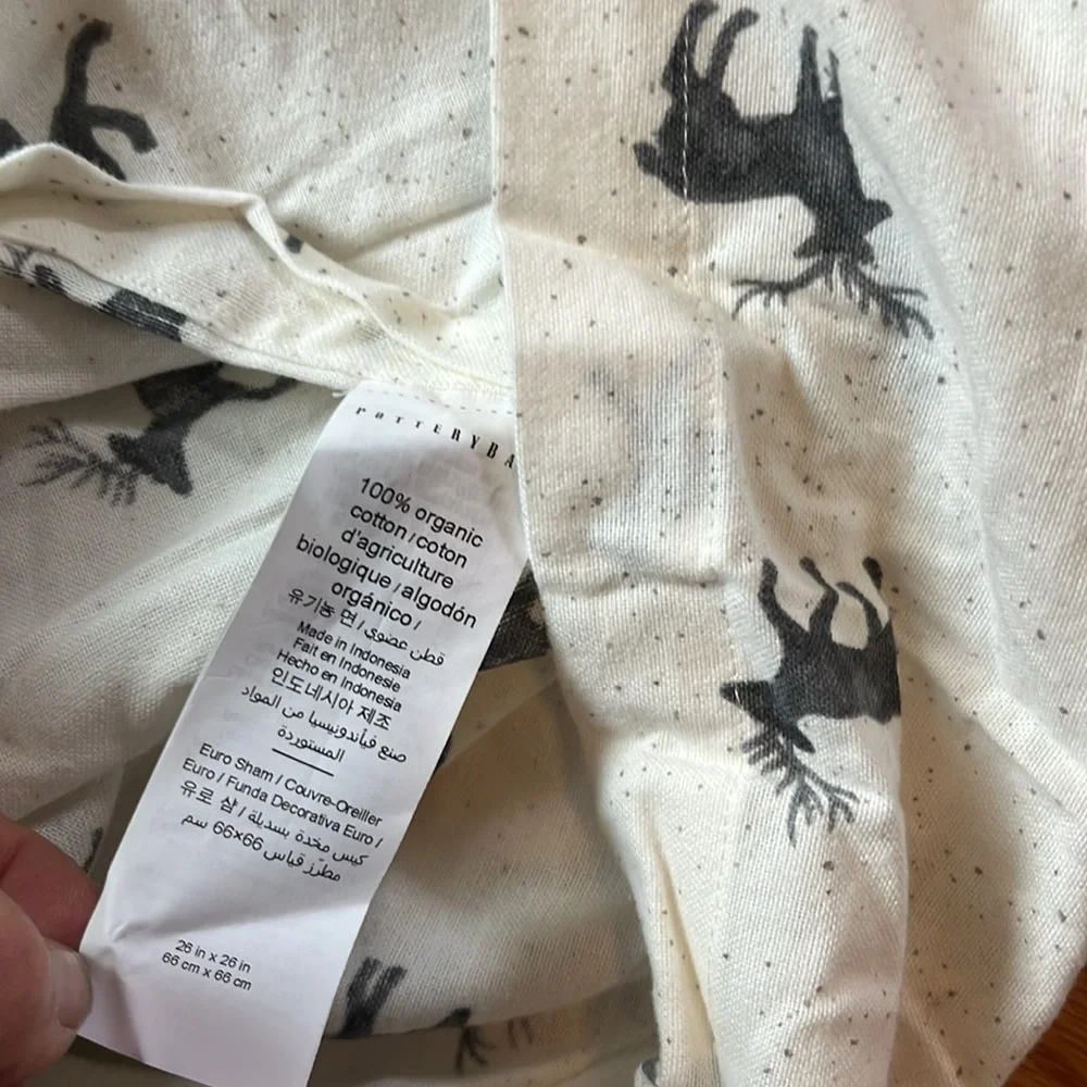 Pottery Barn Organic Cotton Rustic Reindeer Euro Sham NWOT